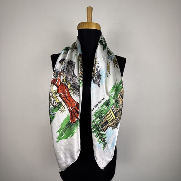 60s 70s Vintage Madrid Souvenir Scarf | Spain Travel Print Tourist Landmarks - Picture 3 of 9